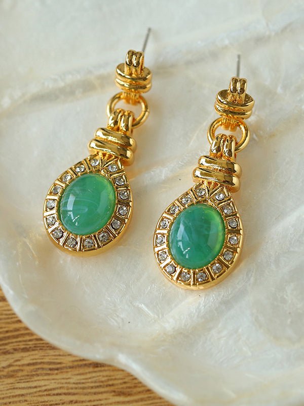 Vintage Green Crystals Drop Earrings - floysun