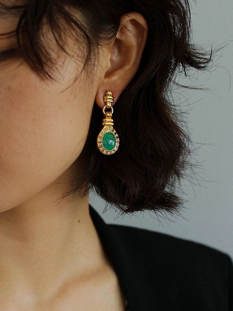 Vintage Green Crystals Drop Earrings - floysun