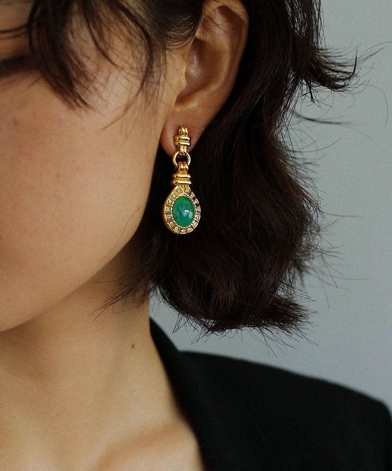 Vintage Green Crystals Drop Earrings - floysun