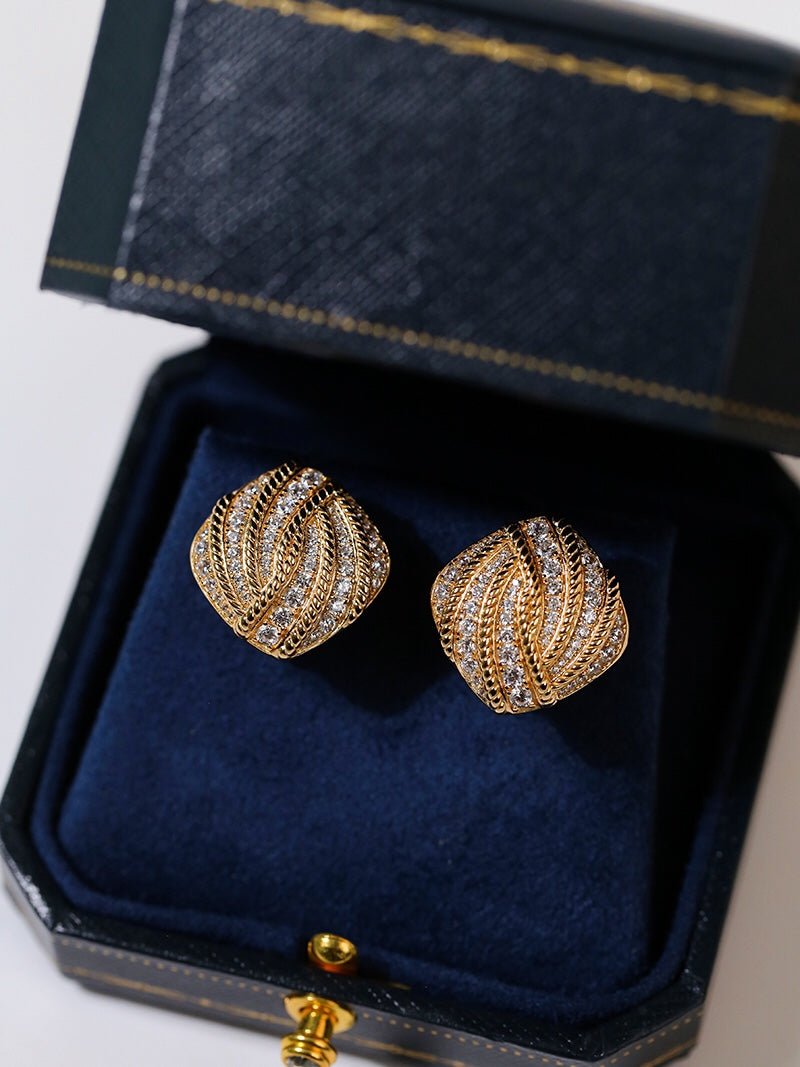 Vintage - Inspired Square Twist Diamond Stud Earrings - floysun