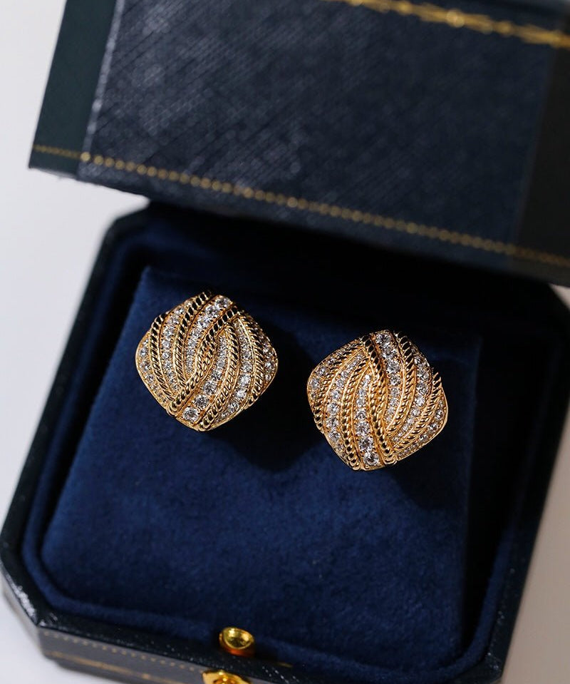 Vintage - Inspired Square Twist Diamond Stud Earrings - floysun