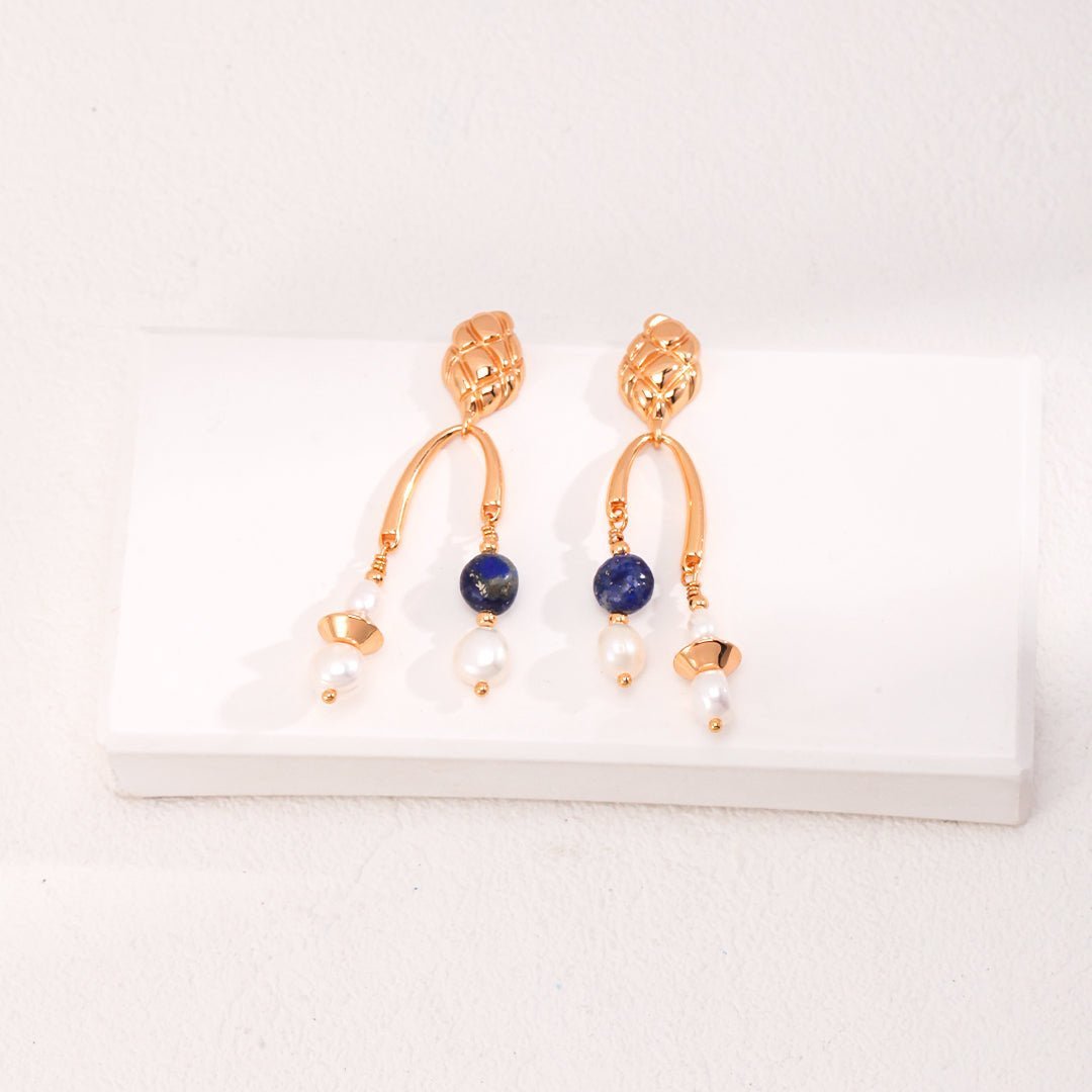 Vintage Lapis Lazuli Drop Pearl Earrings - floysun