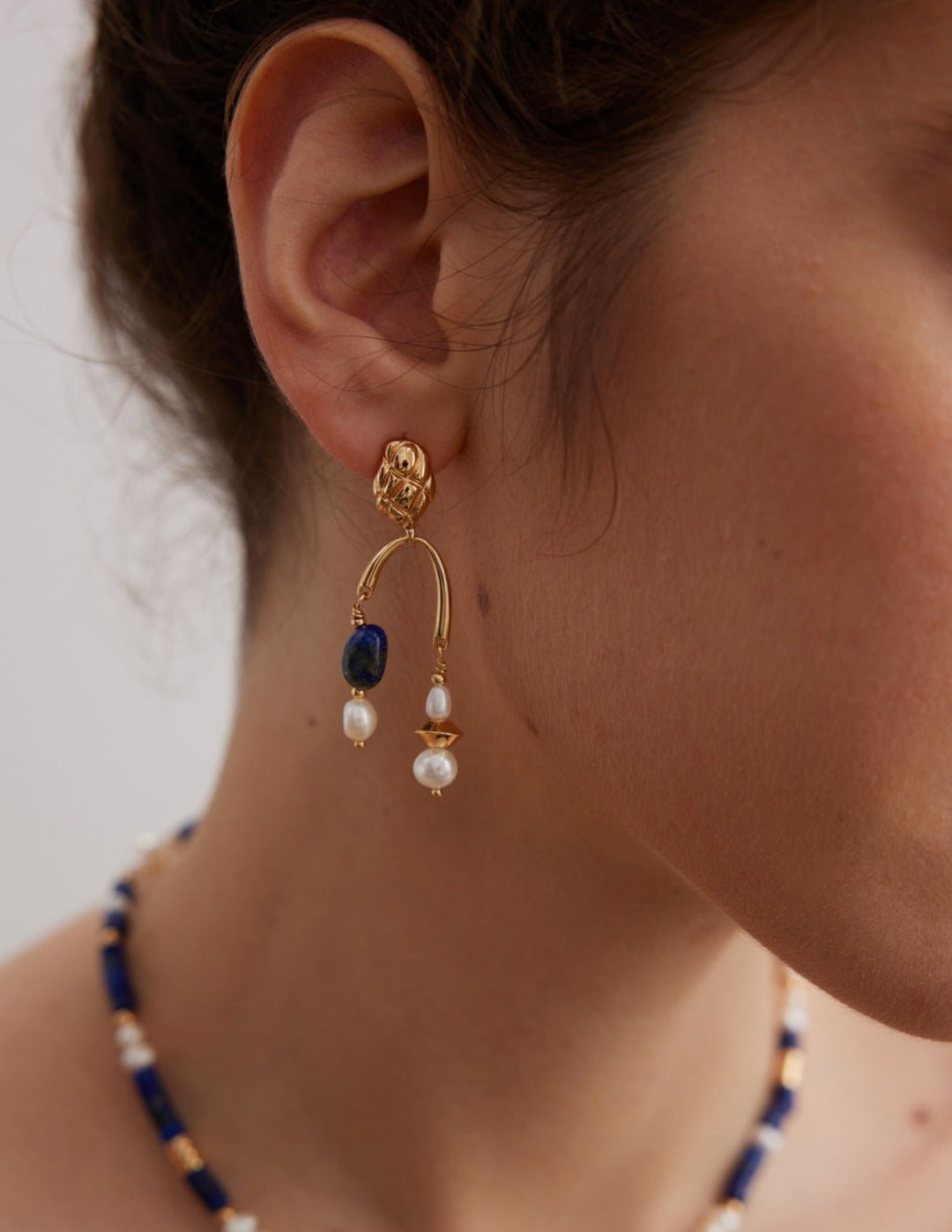 Vintage Lapis Lazuli Drop Pearl Earrings - floysun