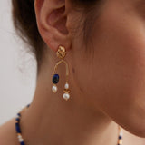 Vintage Lapis Lazuli Drop Pearl Earrings - floysun