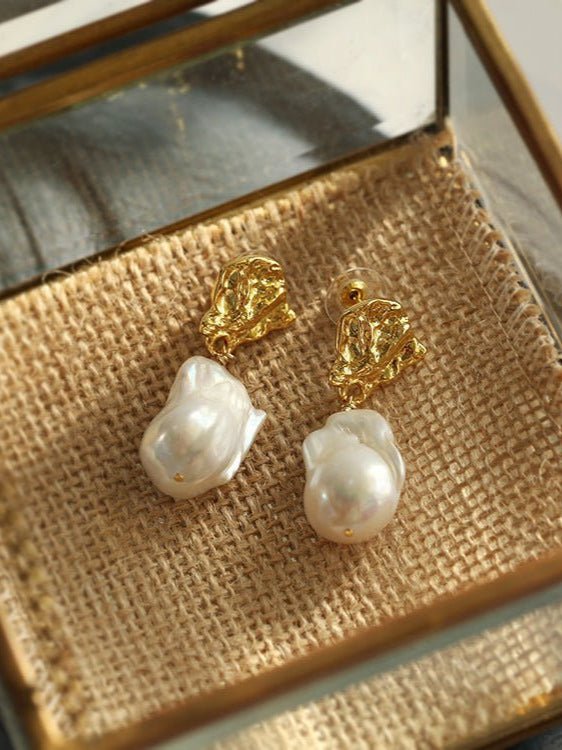 Vintage Lava Baroque Pearl Drop Earrings - floysun