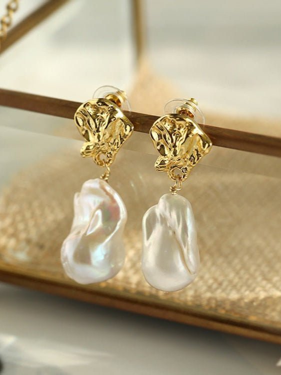 Vintage Lava Baroque Pearl Drop Earrings - floysun