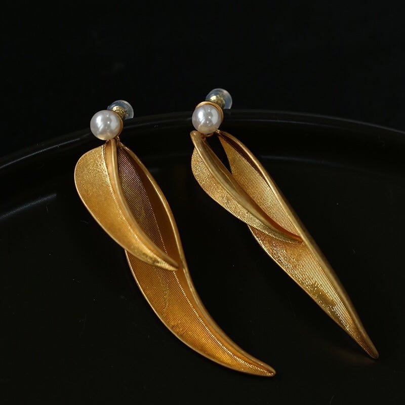 Vintage Leaf and Pearl Statement Earrings - floysun