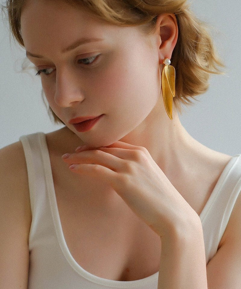 Vintage Leaf and Pearl Statement Earrings - floysun