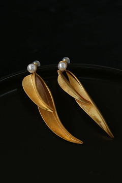 Vintage Leaf and Pearl Statement Earrings - floysun