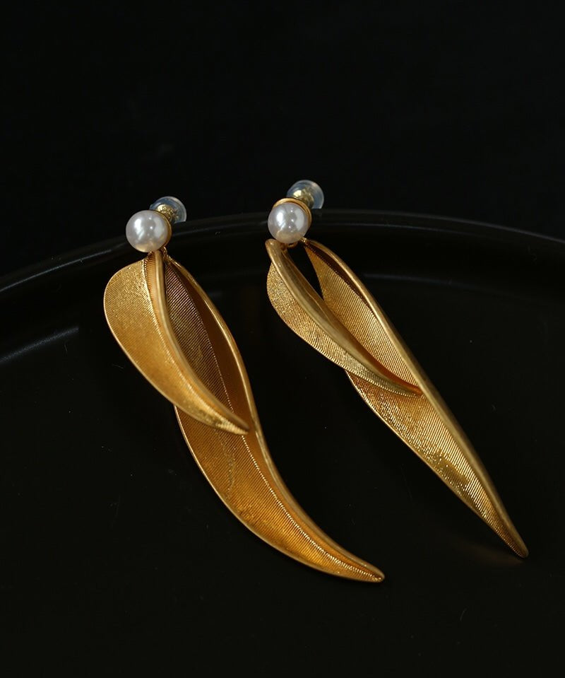 Vintage Leaf and Pearl Statement Earrings - floysun