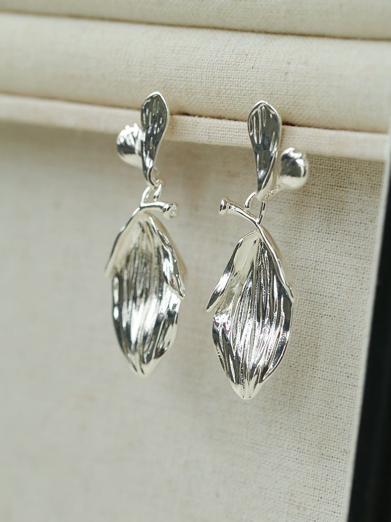 Vintage Long Textured Leaf Drop Earrings - floysun