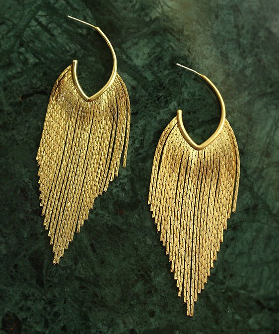 Vintage Matte Gold Wheat Tassel Earrings - floysun