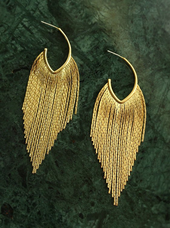 Vintage Matte Gold Wheat Tassel Earrings - floysun