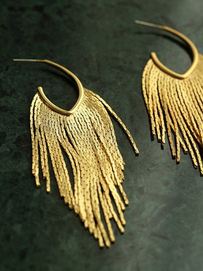 Vintage Matte Gold Wheat Tassel Earrings - floysun