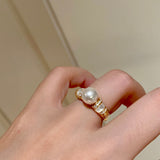 Vintage Mother - of - Pearl Pearl Elegance Pavé Ring - floysun