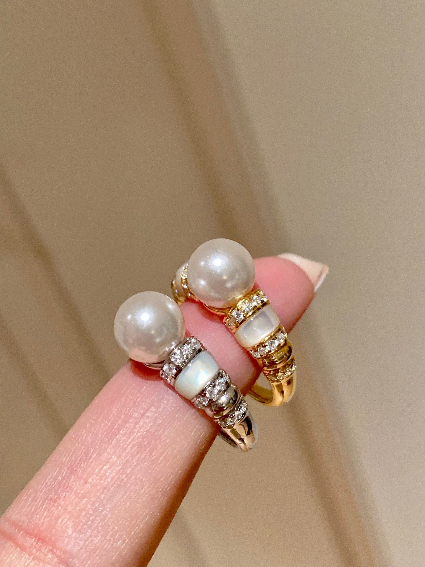 Vintage Mother - of - Pearl Pearl Elegance Pavé Ring - floysun