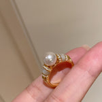 Vintage Mother - of - Pearl Pearl Elegance Pavé Ring - floysun