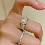 Vintage Mother - of - Pearl Pearl Elegance Pavé Ring - floysun