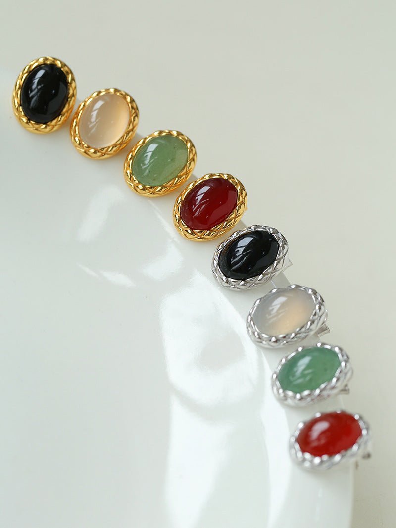 Vintage Oval Multicolor Gemstone Stud Earrings - floysun