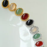 Vintage Oval Multicolor Gemstone Stud Earrings - floysun