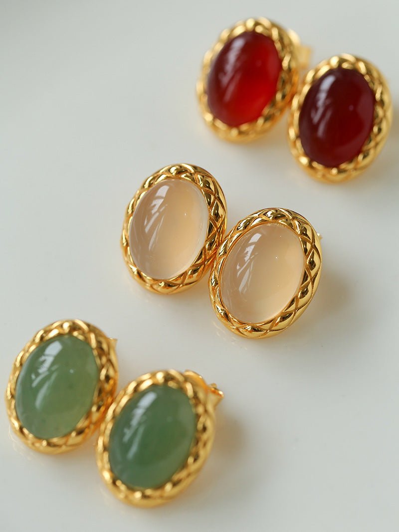 Vintage Oval Multicolor Gemstone Stud Earrings - floysun