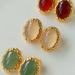 Vintage Oval Multicolor Gemstone Stud Earrings - floysun