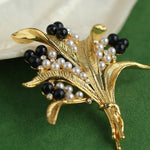 Vintage Pastoral Wheat Ear Black Oynx Pearl Brooch - floysun