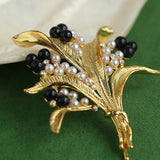 Vintage Pastoral Wheat Ear Black Oynx Pearl Brooch - floysun