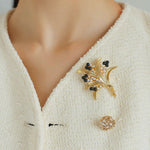 Vintage Pastoral Wheat Ear Black Oynx Pearl Brooch - floysun