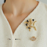 Vintage Pastoral Wheat Ear Black Oynx Pearl Brooch - floysun