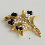 Vintage Pastoral Wheat Ear Black Oynx Pearl Brooch - floysun