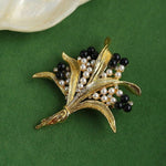 Vintage Pastoral Wheat Ear Black Oynx Pearl Brooch - floysun