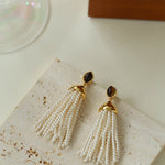 Vintage Princess Tassel Pearl Earrings with Marquise Tiger's Eye - floysun