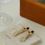 Vintage Princess Tassel Pearl Earrings with Marquise Tiger's Eye - floysun