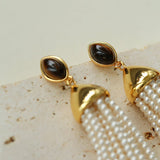 Vintage Princess Tassel Pearl Earrings with Marquise Tiger's Eye - floysun