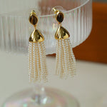 Vintage Princess Tassel Pearl Earrings with Marquise Tiger's Eye - floysun