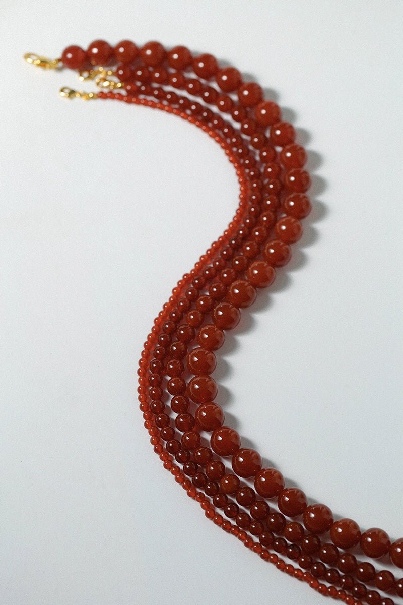 Vintage Red Onyx 12mm Round Beaded Necklace - floysun