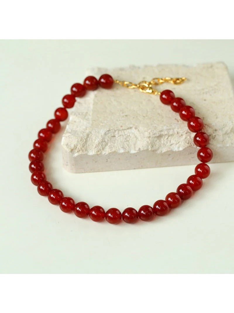 Vintage Red Onyx 12mm Round Beaded Necklace - floysun