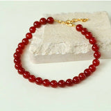 Vintage Red Onyx 12mm Round Beaded Necklace - floysun