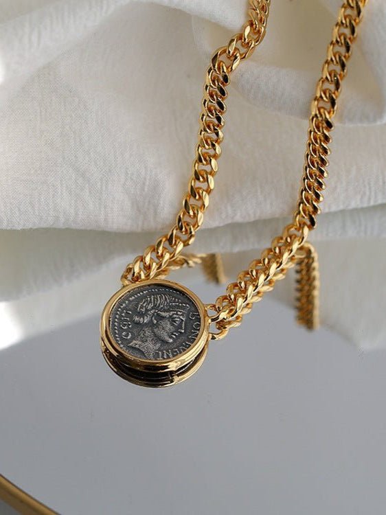 Vintage Roman Lady Luck Coin Pendant Necklace - floysun