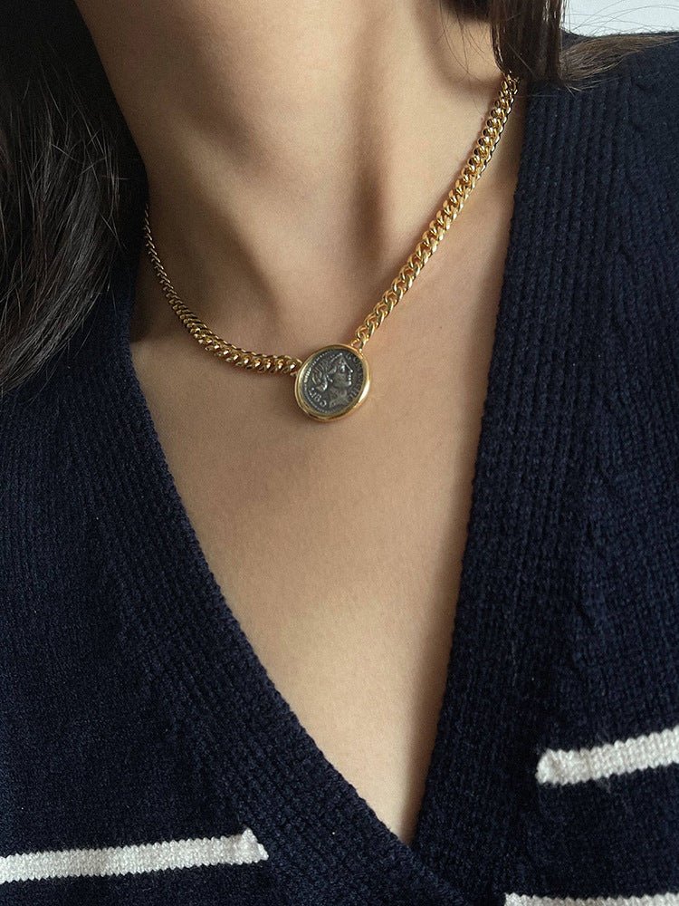 Vintage Roman Lady Luck Coin Pendant Necklace - floysun