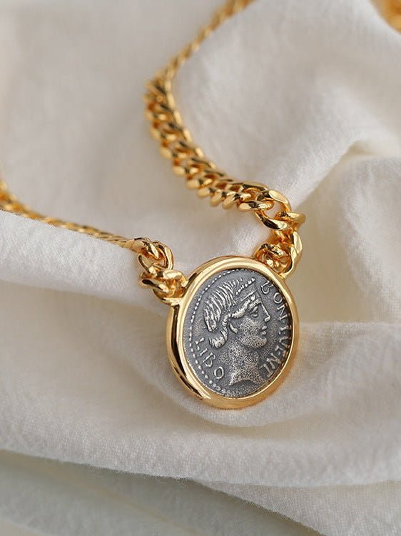 Vintage Roman Lady Luck Coin Pendant Necklace - floysun