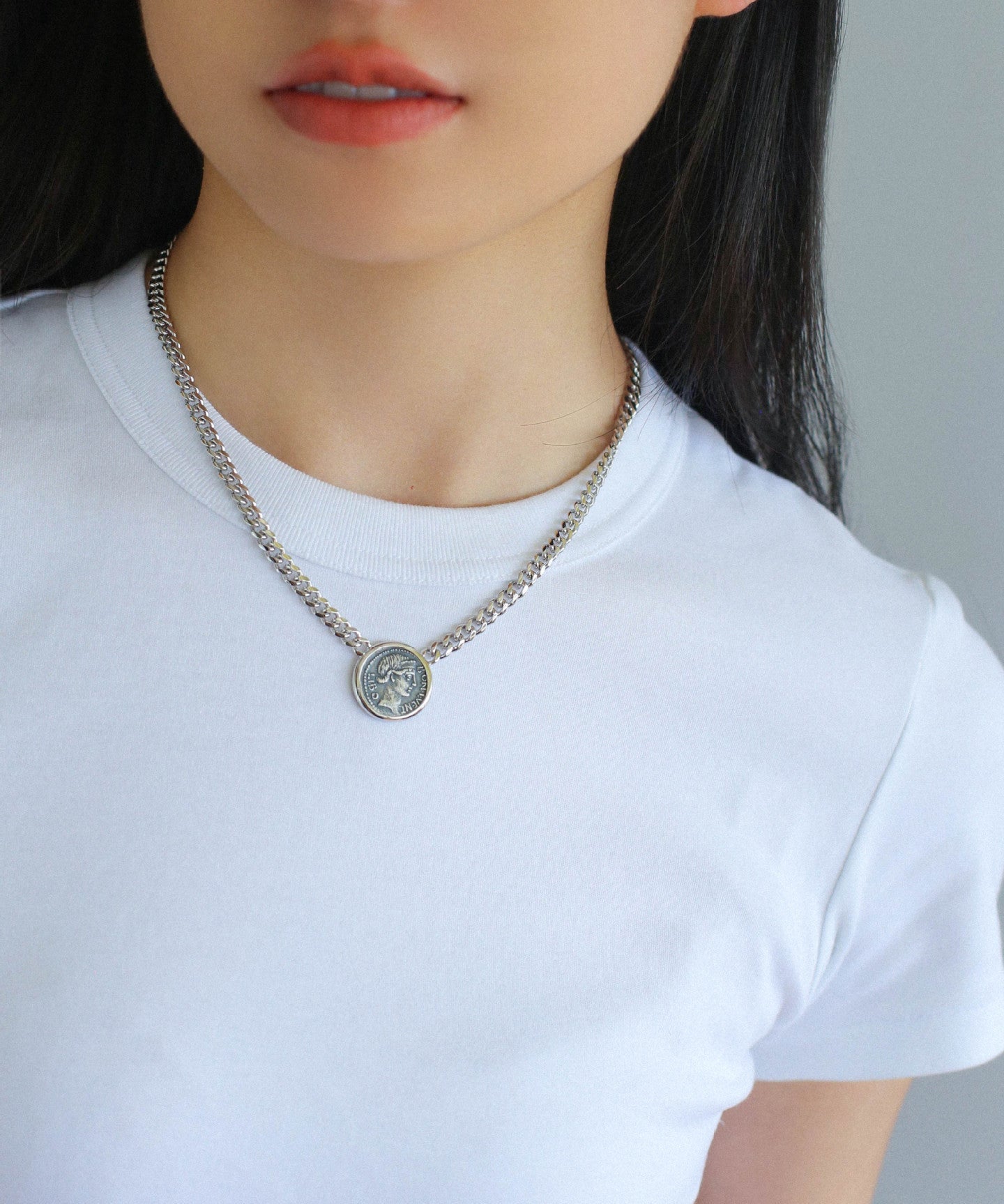 Vintage Roman Lady Luck Coin Silver Necklace - floysun