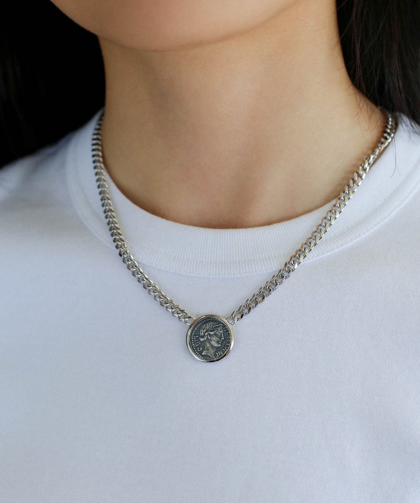 Vintage Roman Lady Luck Coin Silver Necklace - floysun