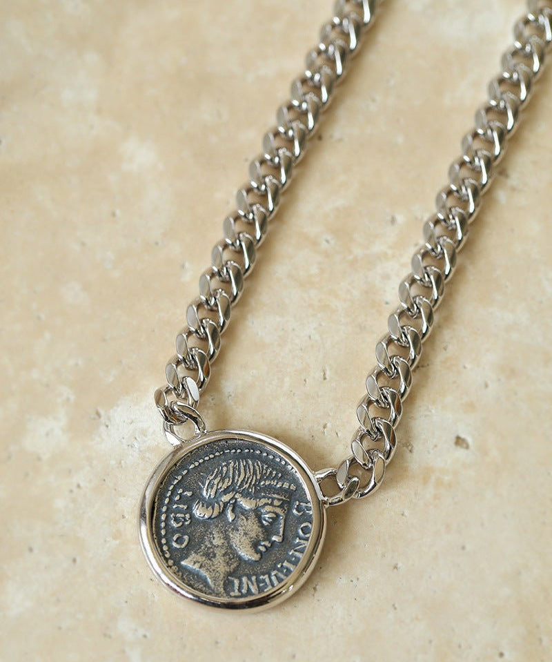 Vintage Roman Lady Luck Coin Silver Necklace - floysun