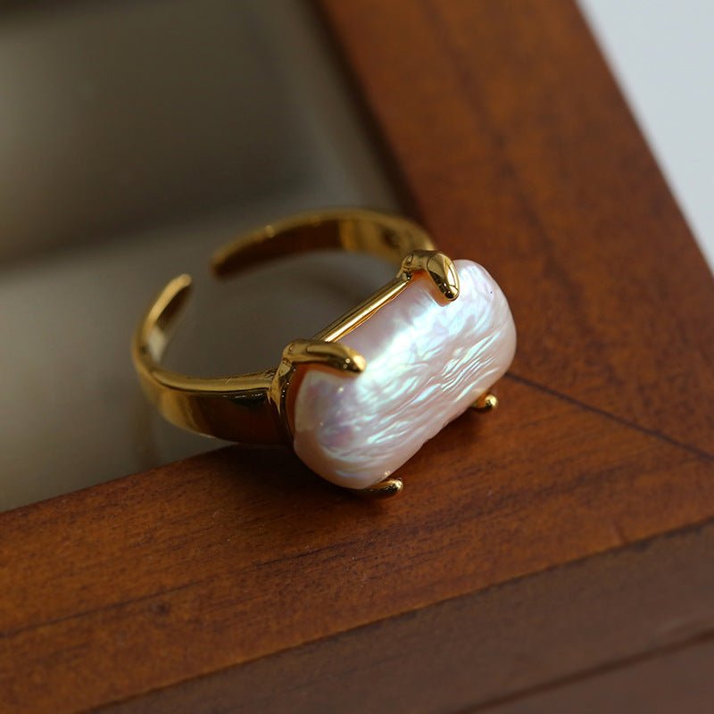 Vintage Square Baroque Pearl Open Ring - floysun