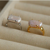 Vintage Square Baroque Pearl Open Ring - floysun