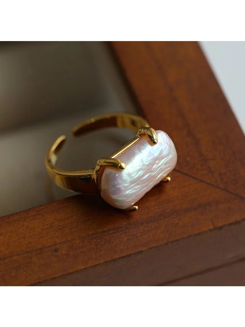 Vintage Square Baroque Pearl Open Ring - floysun