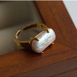 Vintage Square Baroque Pearl Open Ring - floysun