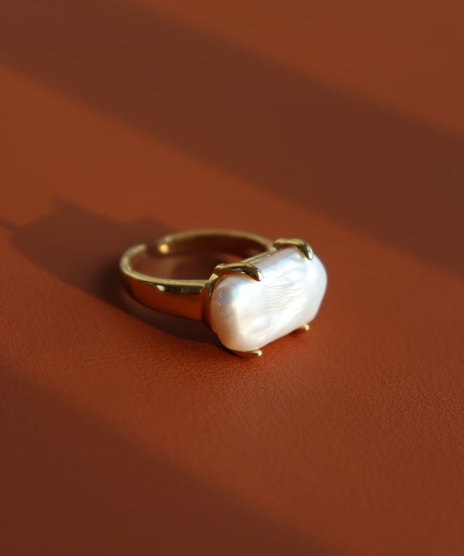 Vintage Square Baroque Pearl Open Ring - floysun